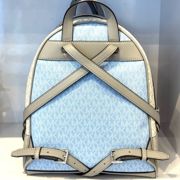 Michael Kors Rhea Medium Color-Block Signature Logo Backpack Light Sky Multi - Picture 6 of 9